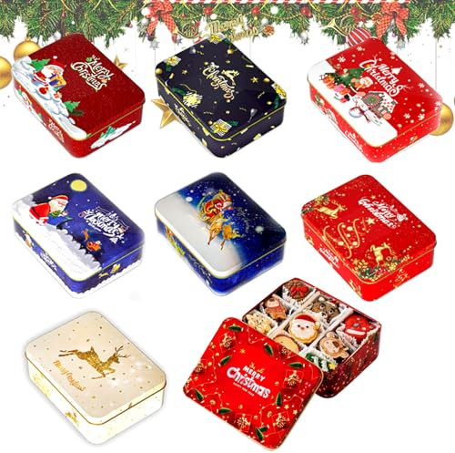 8 Pezzi Scatola in Latta per Biscotti Natalizi Scatole Rettangolari Vuote in Metallo Scatola Latta Caramelle Rettangolare 12x9x4cm Lattine Metallo Scatola Latta per Caramelle Tè Caffè Biscotti Regali