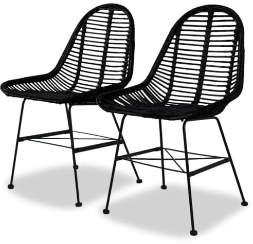 KLYEON Esszimmerstühle 2 STK. Natur Rattan Schwarz,Esszimmerstühle Kolonialstil Bequeme Rattanstühle für Küche und Esszimmer Stühle, Esszimmerstühle