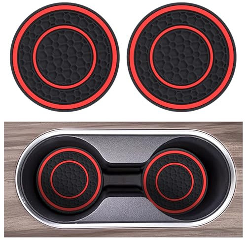 Xinjoduz 2PCS Car Cup Holder Coaster, 2.75 Inch Anti-Slip Shockproof Plastic Insulation Cup Mats Red Car Coasters Cup Holder Insert Universal Vehicle Car Accessories Interior for Most Cars, SUV, Truck