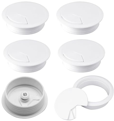 6PCS Desk Grommet, 60mm(2.4inch) White Desk Cable Grommet Cord Computer Wire Hole Cover, Cable Hole Cover Tidy Wire Hole Cover Wire Organizers Cable Grommets for Office Table Surface Port Hole Covers