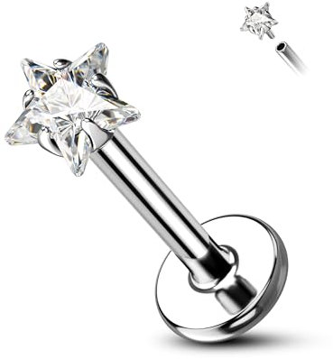 Agrewd Minimalistischer Stern Dreieck Herz Vorwärts Helix Piercing Schmuck G23 Titan Knorpel Helix Tragus Conch Ohrstecker Zinken Set Innengewinde Flat Back Labret Medusa Piercing Schmuck, 8 mm,