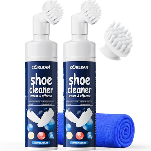 Coklean Sneaker Reiniger (200ml Großvolumen*2er Pack) Cleaner mit integrierter Bürste für Sneaker und Schuhe Professionelle Reinigung für alle Materialien (außer empfindliche Soft- u. Lackleder)
