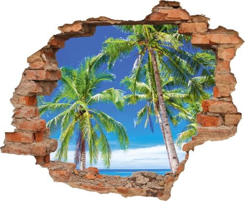 DesFoli Wandtattoo Palme Strand Meer - verschiedene Rahmentypen DW000040 Farbe Roter Stein Quadratisch, Größe 85 cm x 70 cm
