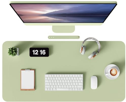 MOLMO Non-Slip Desk Mat, Waterproof Desk Pad Table Protector, Easy Clean Laptop Mat Large Mouse Pad Leather Writing Mat with Suede for Office/Home/Decor (Matcha Green, 60 x 35 cm)