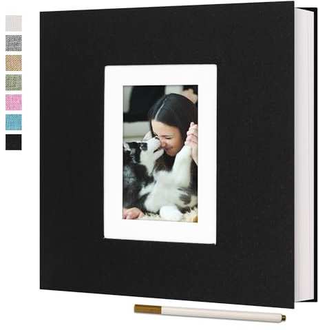 Vienrose Fotoalbum Selbstklebend 40 Seiten Leinen Fotobuch zum Selbstgestalten DIY Scrapbook für Hochzeit Baby Reise Schwarz