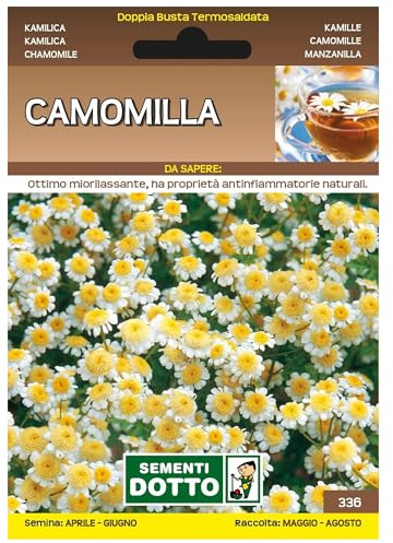 Sicignano | Semi Camomilla, Pianta Aromatica Annuale con Proprietà Calmanti Distensive Diuretiche, Busta Extra - 4 Confezioni da 0.6g, Adatta a Pieno Sole