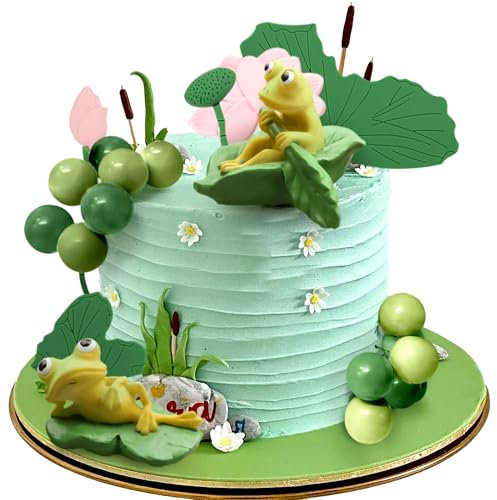 Frog Cake Decoration Frog Mushroom Cottage Cake Topper Garden Lotus Cake Decorations Garden Party Decoration Cottage Wetland Birthday Pond Cake Decorations