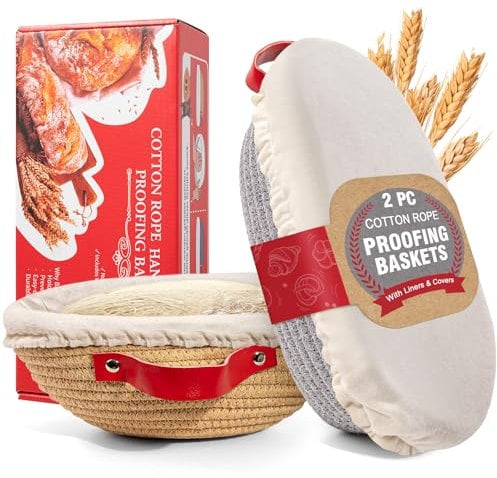 Banneton Proofing Basket, Sourdough Bread Proving Basket with Liner & Cover | 9 Round & 10 Oval Cotton Rope Sourdough Starter Kit Baking Accessories, Artisan Baking Gifts for Women, Wife, Bakers