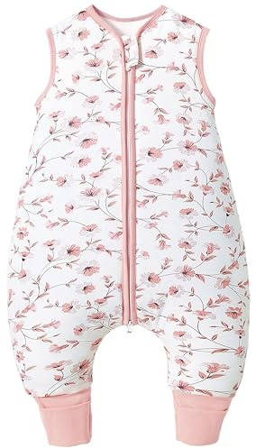 Teechodina Baby Schlafsack mit Füßen 2.5 Tog Kinder Winter Schlafsack mit Beinen für Jungen Mädchen Baumwolle, 2.5 Tog/Kirschblüte, 100cm/Baby Höhe 110-120cm