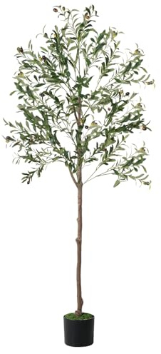 Olivenbaum, künstlicher Olivenbaum mit Lichtern, Moos und Pflanzgefäß, künstliche Pflanzen für den Innenbereich mit Holzstamm und lebensechten Früchten, Kunstpflanze für Zuhause, Büro, Wohnzimmer