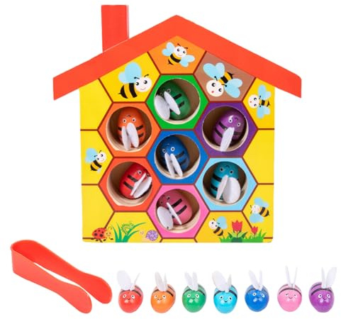 Holzpuzzle Bee Hive – Farbübereinstimmungsspiel, Fähigkeitsentwicklung, Interaktive Lernaktivität Eltern-Kind, Lernressource für die Kleinen