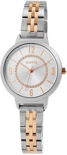 Raptor Damen Armbanduhr Analog in Bicolor, Gesamtlänge 23.5 cm, Edelstahlarmband – 3 ATM