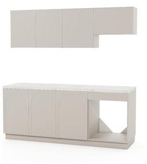 Vente-unique - Cocina Completa Nalyra - L 200cm x A 60cm x H 86cm - MDF - Beige, Blanco
