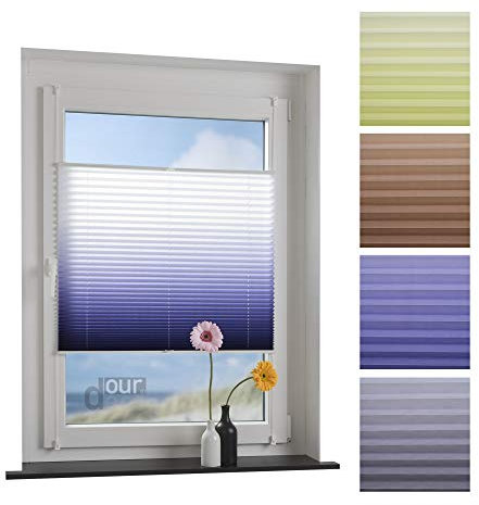 ourdeco® Plissee mit Farbverlauf / 90 x 130 cm weiß-blau/lichtdurchlässig, Blickdicht/Farben: Blau, Braun, Grün, Grau