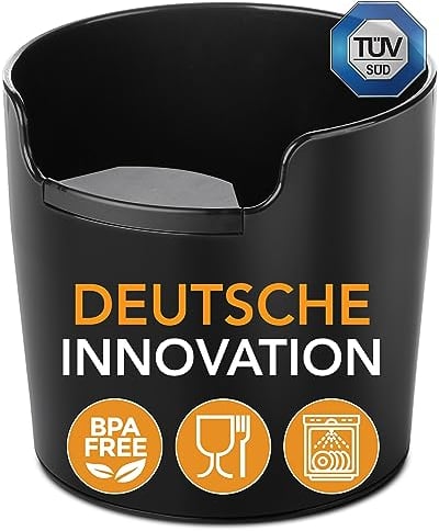 Homeffect Abklopfbehälter mit verbesserter Handhabung - Made in Germany - Abschlagbehälter für Siebträger-Maschinen - Knock Box, Schwarz - Barista Zubehör zum Kaffeesatz sammeln & recyceln