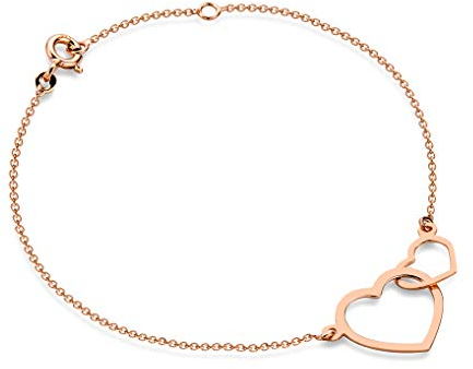 OROVI Damen Armband Rosegold Herz Armband 9 Karat (375) Gold mit Doppelherz, 18 cm Lang Armband in Italien hergestellt