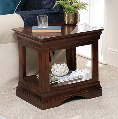The Furniture Market French Hardwood Mahogany Lamp Side Table – Solid Acacia Wood, Under Shelf for Storage, French Design, No Assembly Required, Bedroom or Living Room - H 555mm x W 600mm x D 440mm