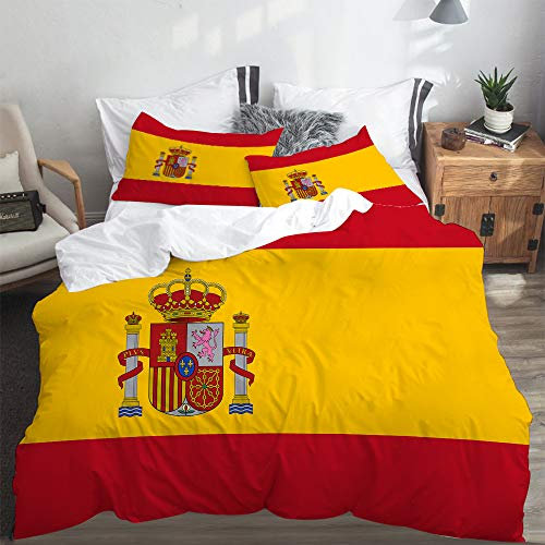 LASINSU Funda De Edredón,Bandera española roja de España Armas Dimensiones precisas Proporciones y Colores Amarillo Oficial，3 Pcs Ropa de Cama Funda Nórdica Sábana Bajera (200 * 200CM)