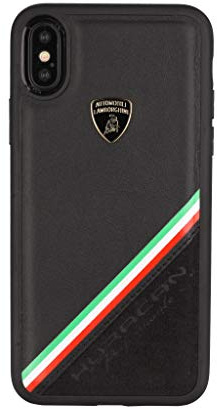 Lamborghini Backcover Hülle Alcantara Apple iPhone Xs Max Schwarz - Genuine Leather - Echtes Leder