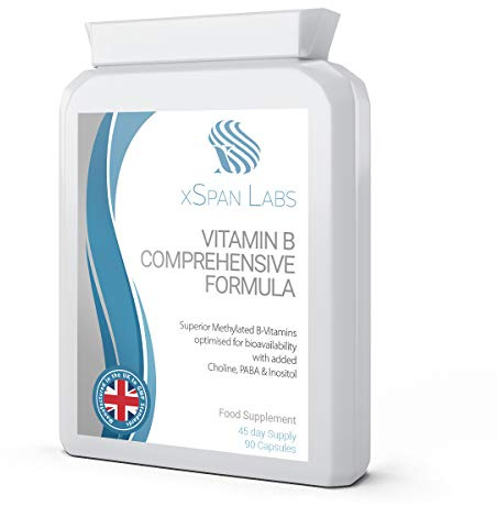 xSpan Labs Vitamin B Comprehensive Formula - 90 Capsules Supplement | Vitamin B Comprehensive Formula - 90 Capsules - Superior Methylated Formula with Added Choline, PABA & Inositol - Includes.