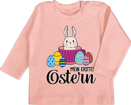 Baby Langarmshirt - Ostergeschenke - Mein erstes Ostern - Hase in Tasse - schwarz - 12/18 Monate - Babyrosa - Geschenk Osterhase Shirt Oster Outfit Ostergeschenk ostergeschenke+für+Baby
