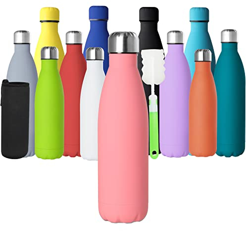 GeeRic Botella Termica 500ml,Botella Agua Acero Inoxidable Mantener 12H Caliente/24 Frío,Botella de Agua+Cepillo+Bolsa portátil para Taza Termo para Acampar,Escuela,Deportes,Gimnasio,Rosado