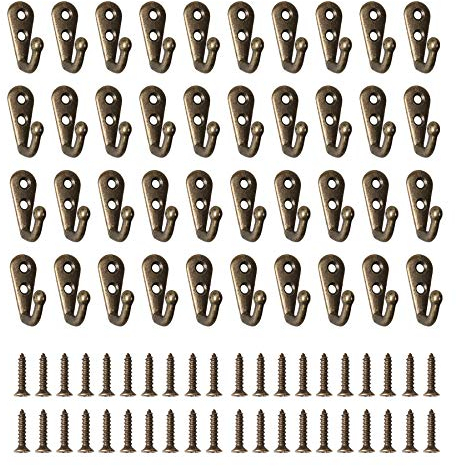40 ganci da parete per appendere al muro, mini ganci per accappatoi, gancio singolo sul retro della porta con 80 viti, gancio in metallo per doccia con ganci piccoli in bronzo vintage