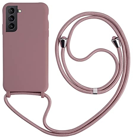 2ndSpring Handykette Schutzhülle kompatibel mit Samsung Galaxy S21 Plus Handyhülle mit Band,Halsband Lanyard Silikonhülle,Soft Silikon Rose Gold