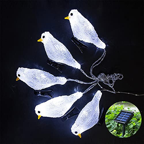 Solar Lichterkette Außen,SUAVER 5 Stück Acryl Vogel Lichterketten Solarlaterne wasserdichte Dekoration Garten Beleuchtung mit Clip für Rasen,Terrasse,Sommerfest,Feiertag (Weiß)