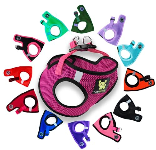 EcoBark Step in Dog Harness - Eco-Friendly Teacup Dog Harnesses for XXS, XS, and Small Dogs - Reflective and Adjustable Mini Body Halter Vest -Tiny Soft Mesh Toy Breed Harness (Fuchsia Pink, XXS)