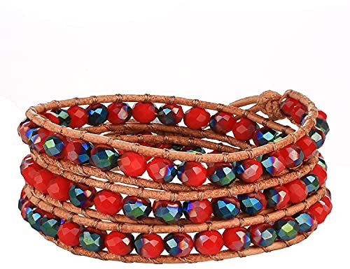 KELITCH 3 Bracciale Avvolgente Perle Di Cristallo Braccialetto In Pelle Charm Filo Cuff Gioielli Di Moda Regalo Per Donne