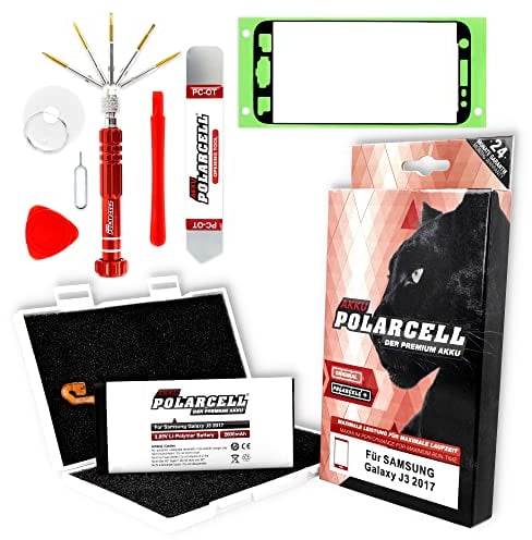 PolarCell Batteria per Samsung Galaxy J3 2017 SM-J330F – J3 Pro 2017 – J3 DuoS 2017 | sostituisce la batteria originale EB-BJ330ABE | con set di attrezzi e colla per telaio in set professionale | 2600
