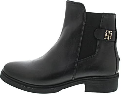 Tommy Hilfiger Stivaletto Donna TH Leather Flat Boot in Pelle, Nero (Black), 41 EU