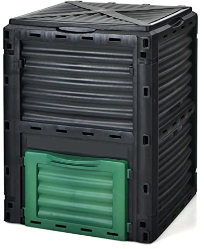 Goplus Compost Bin, 80 Gallon (300 L) Large Outdoor Composting Box w/Top Flip Latch-on Lid, Bottom Exit Door, BPA Free Material, Grass Food Trash Composter Barrel for Garden Yard, Easy Assembly