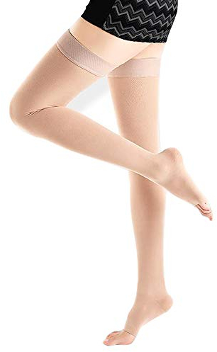 GPAR PREMIUM Bas de contention Médicale Classe 2, 23-32 mmHG, Bout Ouvert- Bas de cuisse pour Varices, Oedèmes, Douleurs aux jambes, pieds enflés, Varicosités-Unisexe (BEIGE, XL)