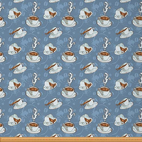 Aquarell Kaffee Thema Stoff Meterware Karikatur Dampf Kaffee Stil Polsterstoff für Stühle und Zuhause DIY Projekte Kaffeetassen und Bohnen Dekorativer wasserdichter Stoff 184x150cm