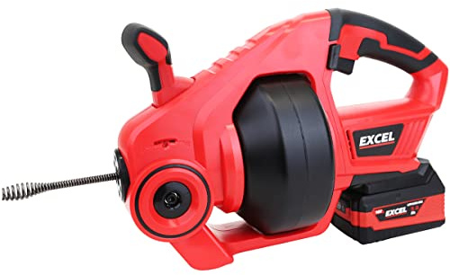 Excel 18V Cordless Drain Cleaner with 1 x 5.0Ah Battery - Pipe Capacity 20-50mm - Drain Auger - LED Light