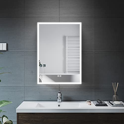 ELEGANT Bathroom Mirror Cabinets Stainless Steel Modern LED Illuminated Bathroom Mirror Cabinet with Demister Pad & Shaver Socket 500 x 700 mm Single Door Wall Mounted Storage Units