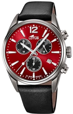 Lotus Herren Armbanduhr aus Edelstahl und Leder in der Farbe Grau-Schwarz-Rot 42mm, Wasserdichtigkeit: 10Bar, 18683/5