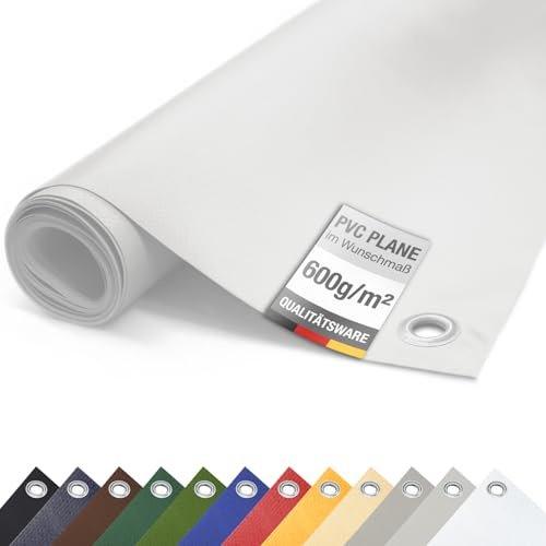 ANKO PLANEN 600 g/m² PVC LKW Abdeckplane mit verzinkten Ösen 50 cm – UV-stabil & reißfest Matte Schutz- & Industrieplane (Weiß, 2,5m x 10m)
