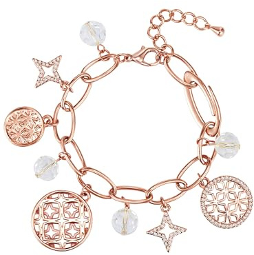 Lulu & Jane Damen Armband Metall-Legierung roségold | rosévergoldet 14 Karat, Ankerarmband, Glas, weiß, Stern, Karabinerverschluss