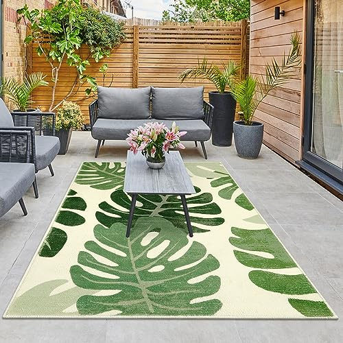 Lukinbox Teppich für Wohnzimmer, 10x15 cm, mit grünem Blatt, rutschfest, waschbar, Akzentteppiche, modern, weich, tropisch, Monstera, für drinnen und draußen, Veranda, Camper