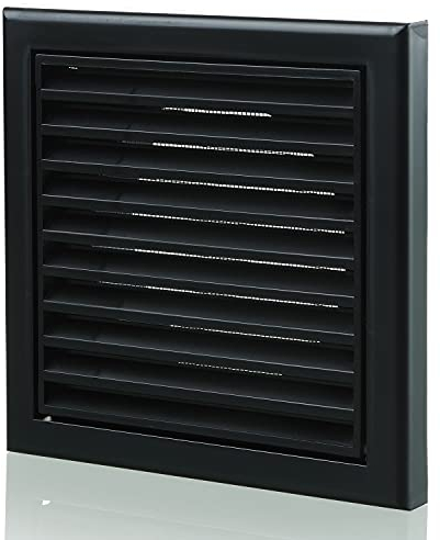 Black 125mm 5 Inch Plastic Louvred Wall Grille Vent Ceiling Extractor Fan Bathroom Wall etc. Fixed Blade inc. Flyscreen -Internal + External Use- in-Line Tumble Dryer Ventilation House Hydroponics