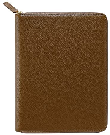Moterm Reißverschluss-Lederhülle für A5-Notizbücher - passt für Hobonichi Cousin,Stalogy und Midori MD Planer(Kiesel-Schokolade)
