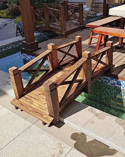 ZIMGOD Gartenbrücke Hölzerne Gartenbrückendekoration, Kleine Teichbrücke 1,4m/4,6ft, Bogenteich-Gehweg für Die Außenterrasse im Hinterhof, Rustikale Gartensteggestaltung