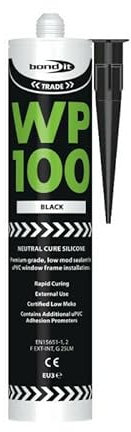 Bond IT WP100 Silicone Sealant Seal Rapid Cure Mastic External Door Windows White 300ml Bath Shower Basin Window Frames Quick Drying (Black)