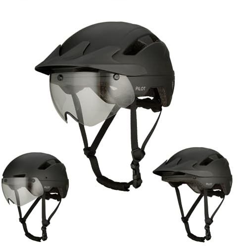 GOOFF Pilot S-Pedelec Helm - Schutz für schnelle E-Bike Fahrten – Fahrradhelm mit Visier und Licht – NTA 8776-zertifizierter Zweirathelm für Damen und Herren - (Schwarz mit Sonnenblende, S)