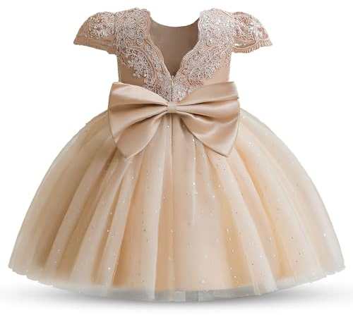 TTYAOVO Bébé Fille Fleur Robes Faire la fête Tutu Princesse Robe Taille (90) 12-24 Mois 07 Champagne-T
