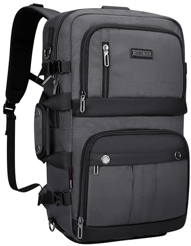 WITZMAN Sac à Dos Homme Voyage Cabine Nylon Sac à Dos Ordinateur Pro | Adapté à PC 17 Pouces, Autorisé Vol, Compartiment Chaussures, Port USB, Vacances, Séjour Nuit, B683 Gris Argenté