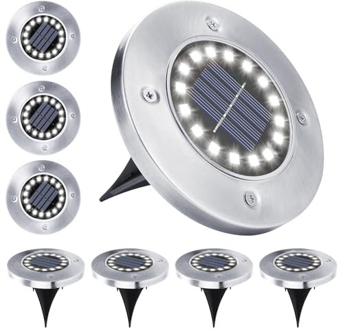 BrizLabs 8 Piezas Luz Solar Jardin, 16 LED Luces Solares Exterior Luces de Tierra Impermeable Luz de Suelo Exteriores Lamparas para Césped Terraza Calzada Camino Escalón Piscina Paisaje, Blanco Frío